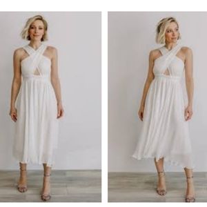 White Pleated Midi Dress